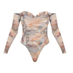 Multi water renaissance printed mesh bodysuit